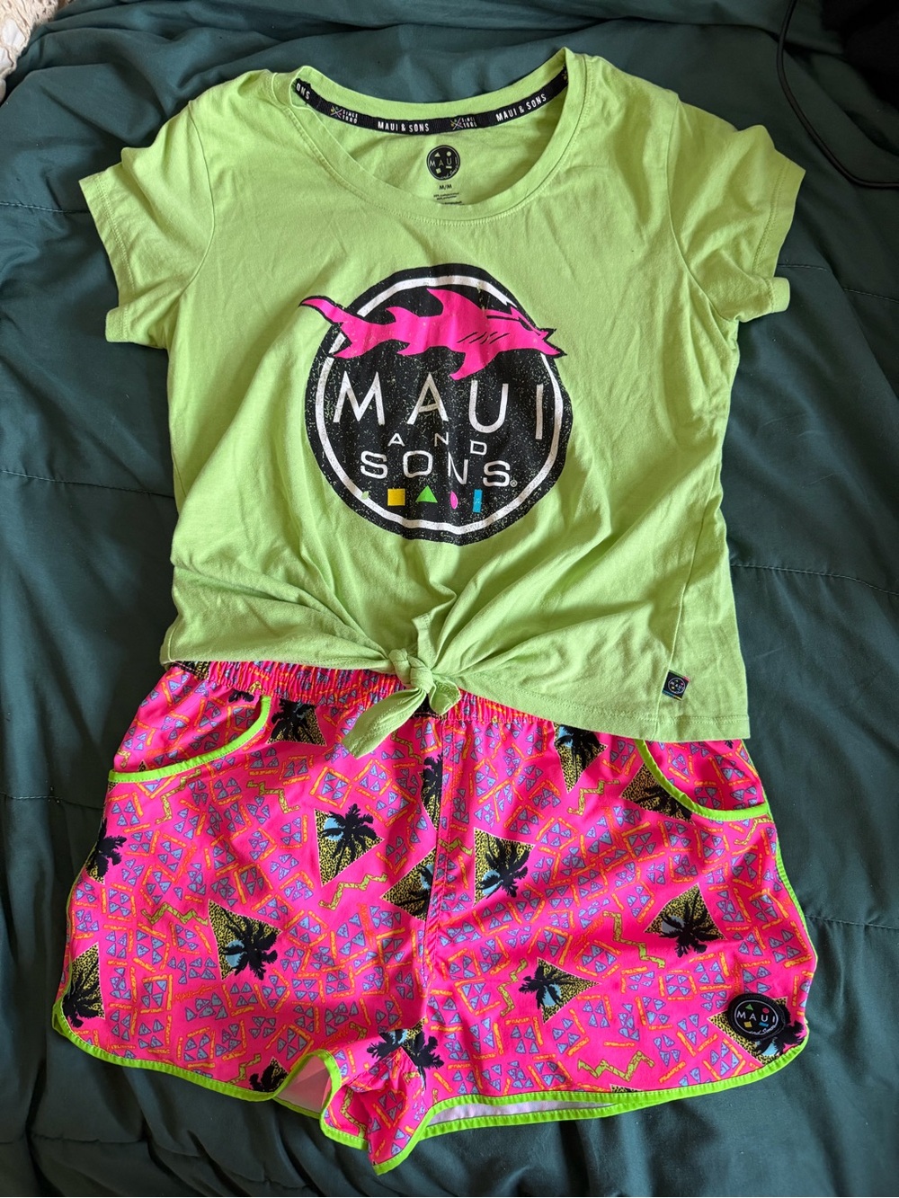 Maui and Sons Lime Green T‑Shirt with Black Logo Print